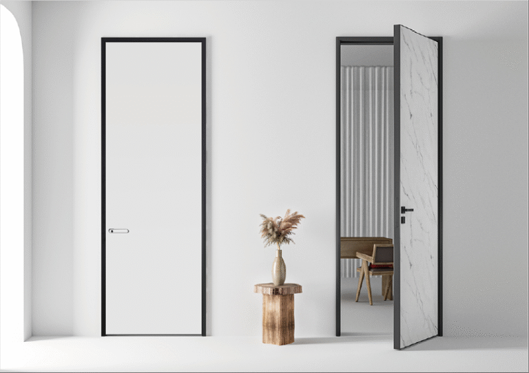 Minimalist aluminum interior swing door