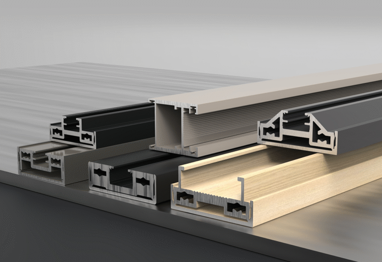 Aluminum profiles in wood-grain and silver finishes