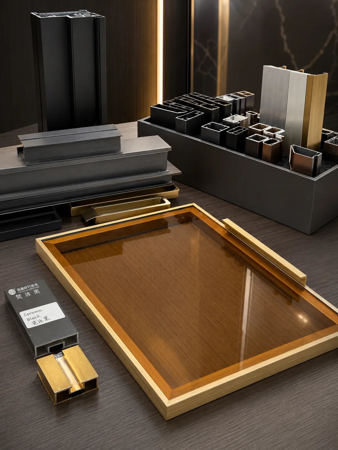 Aluminium cabinet frame profiles and premium finish samples