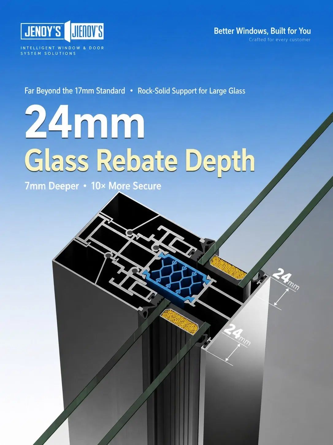 24mm deep glass rebate in the Xingchen 115 exterior window profile