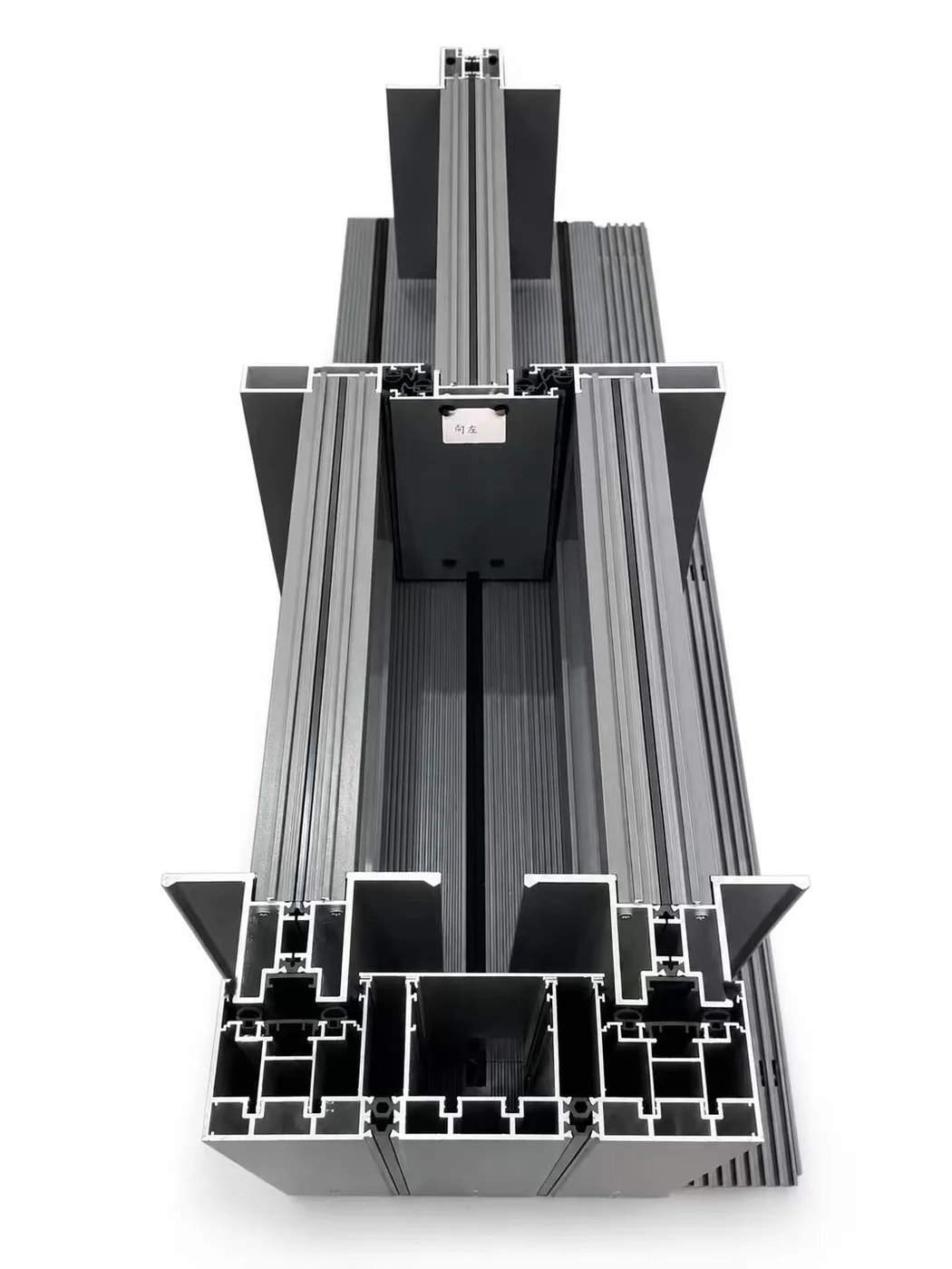 150 Series aluminum sliding door profiles assembled in a double-track section