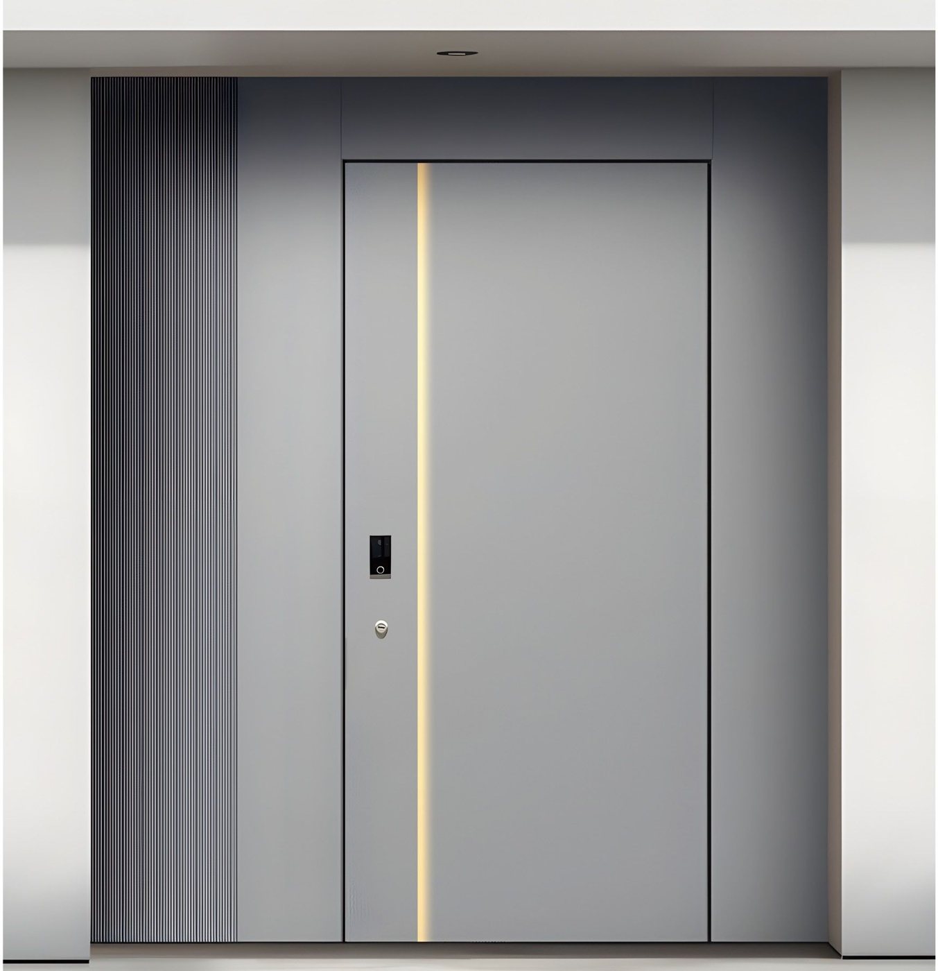 Grey aluminum main door with vertical light line JNW-0005