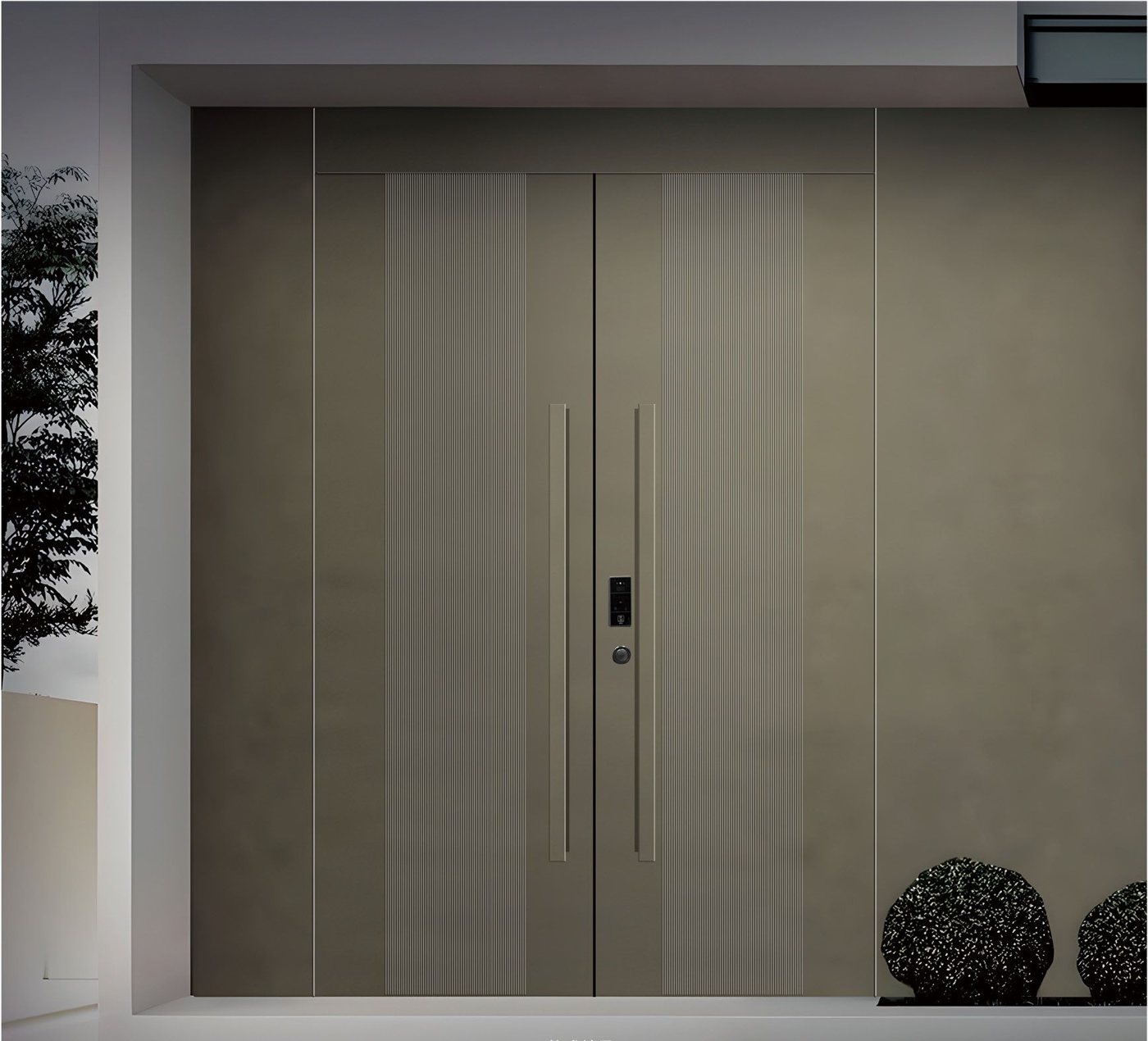 Taupe double aluminum entry door with fluted panels JNW-0006