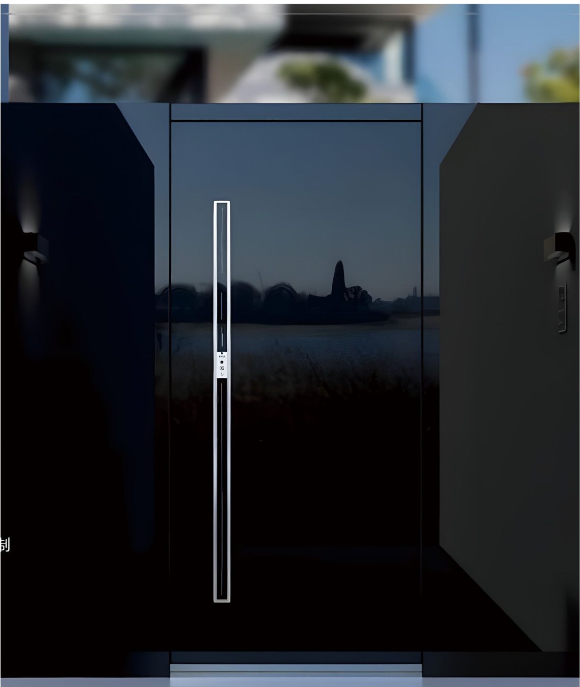 Gloss black aluminum entry door with full-height handle JNW-0007