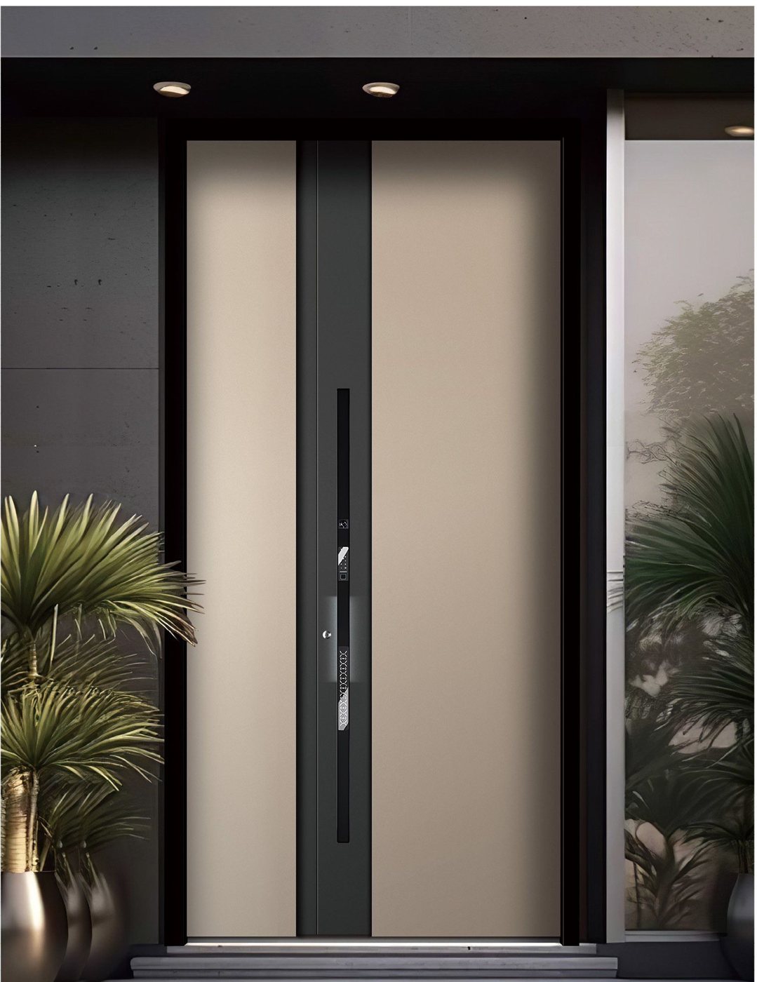Beige unequal double aluminum entry door JNW-0008