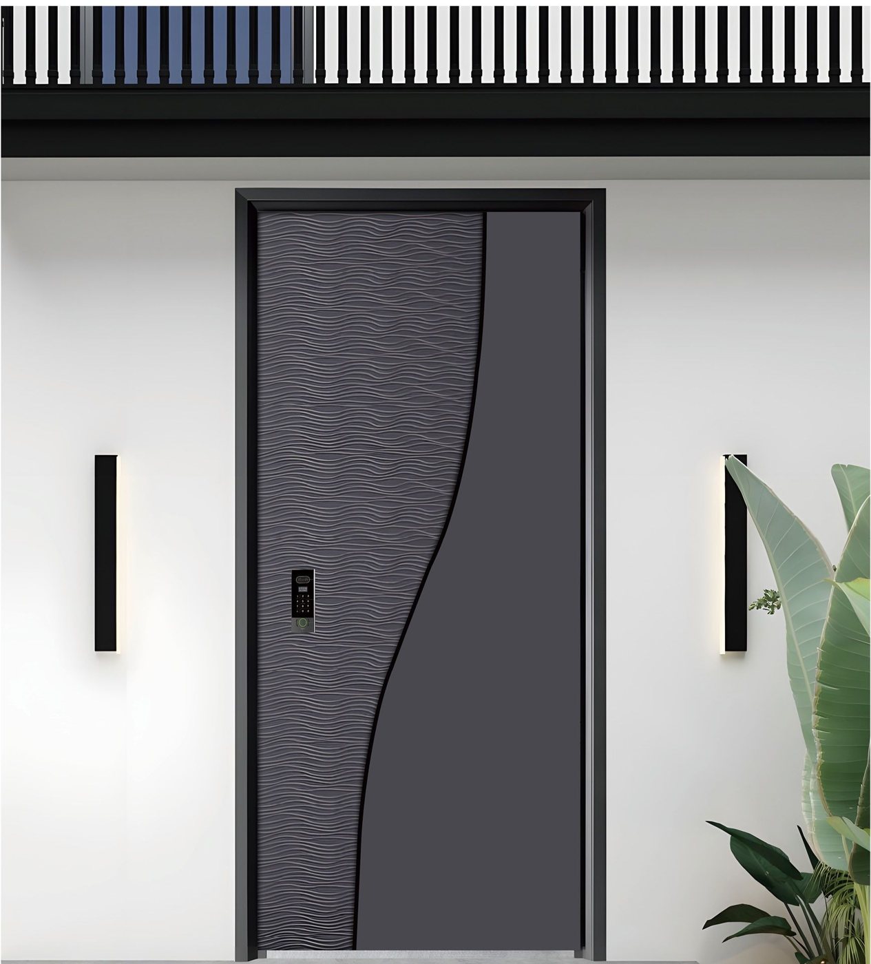Charcoal single aluminum front door with wave relief JNW-0010