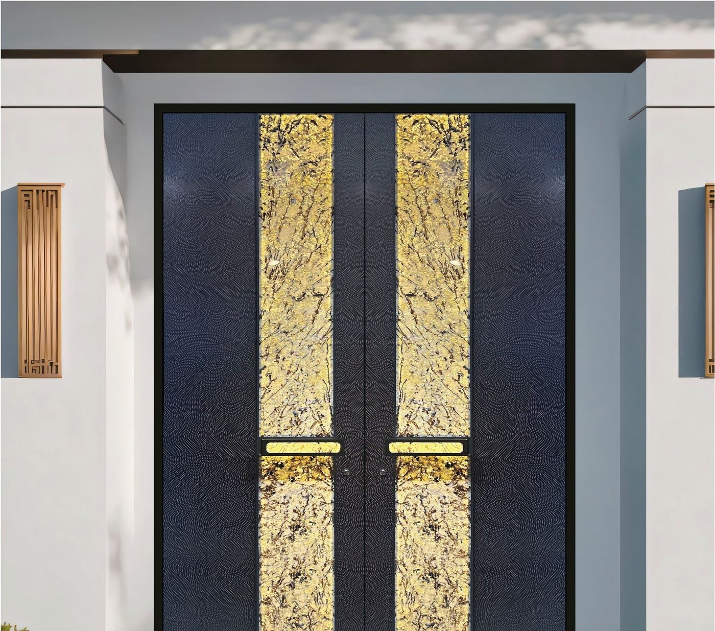 Black double aluminum entry door with gold leaf inlays JNW-0016