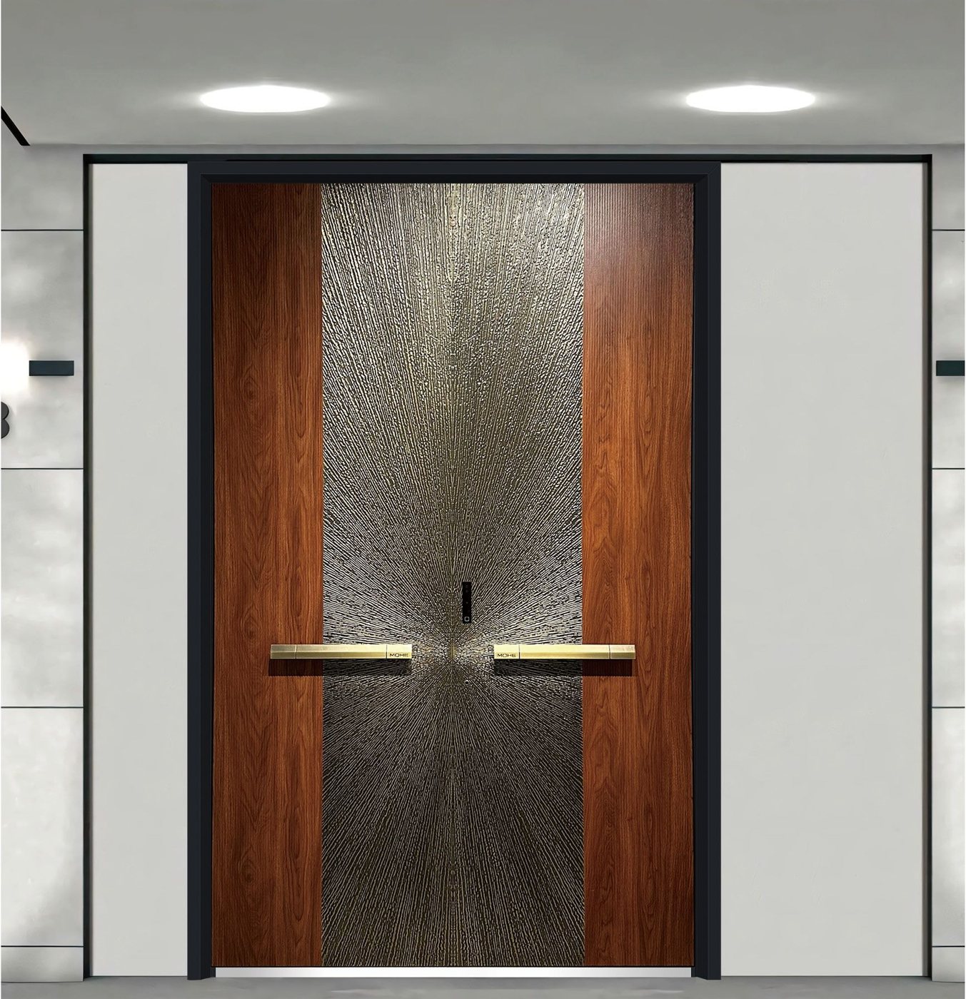 Wood and bronze double aluminum entry door JNW-0019