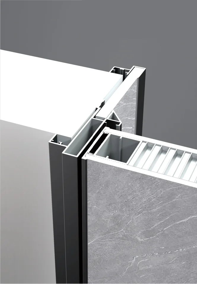 T-shaped aluminum wood door installed