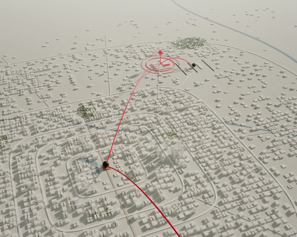 3D rendered map of Beijing: the BAU China and FBC China venue at China International Exhibition Center (Shunyi), central Beijing, Capital Airport (PEK) and the route south to Daxing Airport (PKX)