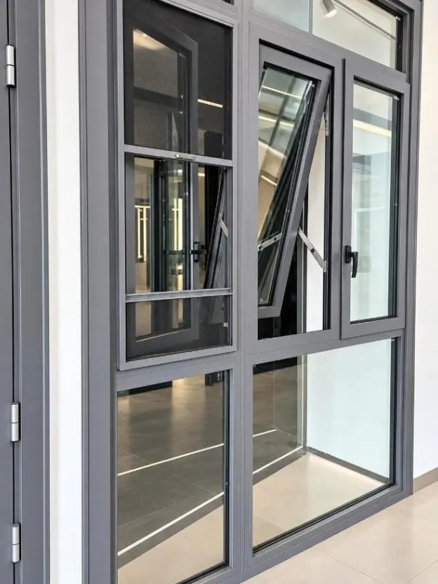 55 series aluminum casement window with top-hung and side-hung sashes